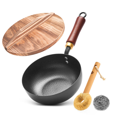 WANGYUANJI 8 Inch Hammered Iron Stir Fry Pan for 1–2 Servings, Removable Beechwood Handle, Traditional Small Wok for Searing, Sautéing, Stir-Frying – Non-Coated, Stovetop Compatible WANGYUANJI 8 Inch Hammered Iron Stir Fry Pan for 1–2 Servings, Removable Beechwood Handle, Traditional Small Wok for Searing, Sautéing, Stir-Frying – Non-Coated, Stovetop Compatible
