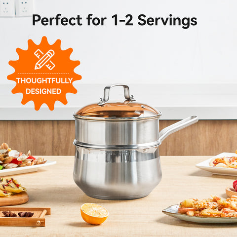 WANGYUANJI 2.5 QT Stainless Steel Saucepan with Steamer Insert – 2-in-1 Cooking Pot, Tri-Ply Heat Base, Tempered Glass Lid, Induction Ready WANGYUANJI 2.5 QT Stainless Steel Saucepan with Steamer Insert – 2-in-1 Cooking Pot, Tri-Ply Heat Base, Tempered Glass Lid, Induction Ready