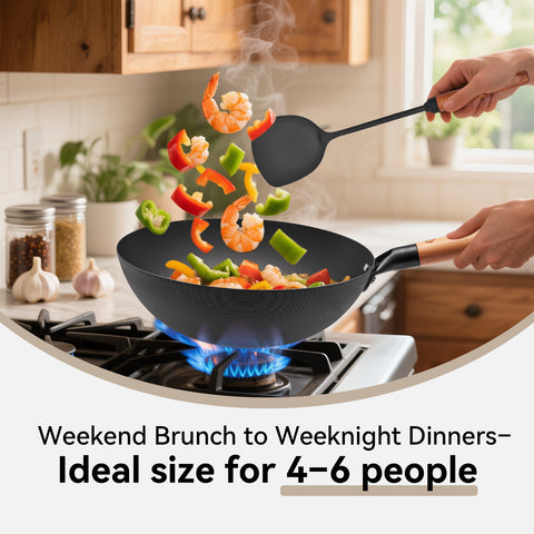 WANGYUANJI 11.8 Inch Iron Wok with Glass Lid, Flat Bottom Stir Fry Pan with Wooden Handle, Non-Coated Naturally Nonstick Skillet, Traditional Chinese Wok for Gas, Electric & Induction Cooking WANGYUANJI 11.8 Inch Iron Wok with Glass Lid, Flat Bottom Stir Fry Pan with Wooden Handle, Non-Coated Naturally Nonstick Skillet, Traditional Chinese Wok for Gas, Electric & Induction Cooking