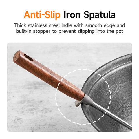 WANGYUANJI 14.2" Stainless Steel Wok Ladle – Asian Cooking Spoon with Wooden Handle and Stopper for Stir-Fry, Soup & Serving WANGYUANJI 14.2" Stainless Steel Wok Ladle – Asian Cooking Spoon with Wooden Handle and Stopper for Stir-Fry, Soup & Serving