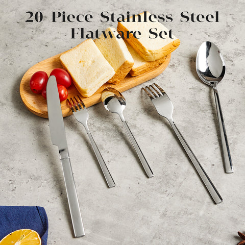 WANGYUANJI 20-Piece Stainless Steel Flatware Set for 4 — 4 Knives, 4 Dinner Forks, 4 Salad Forks, 4 Spoons & 4 Teaspoons, Mirror-Finish, Dishwasher Safe WANGYUANJI 20-Piece Stainless Steel Flatware Set for 4 — 4 Knives, 4 Dinner Forks, 4 Salad Forks, 4 Spoons & 4 Teaspoons, Mirror-Finish, Dishwasher Safe