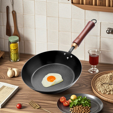 WANGYUANJI 10.2-Inch Hand-Hammered Wrought Iron Frying Pan, Traditional Chinese Skillet, Non-Coated Flat Pan for Gas & Induction Stove WANGYUANJI 10.2-Inch Hand-Hammered Wrought Iron Frying Pan, Traditional Chinese Skillet, Non-Coated Flat Pan for Gas & Induction Stove