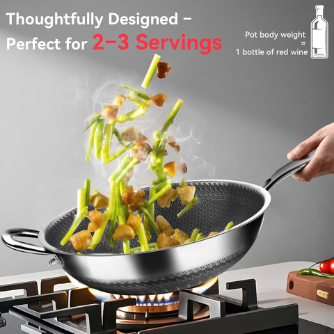 WANGYUANJI 12.6-Inch Honeycomb Nonstick Stainless Steel Wok with Glass Lid – Stir-Fry Pan for Induction & Gas Stove WANGYUANJI 12.6-Inch Honeycomb Nonstick Stainless Steel Wok with Glass Lid – Stir-Fry Pan for Induction & Gas Stove