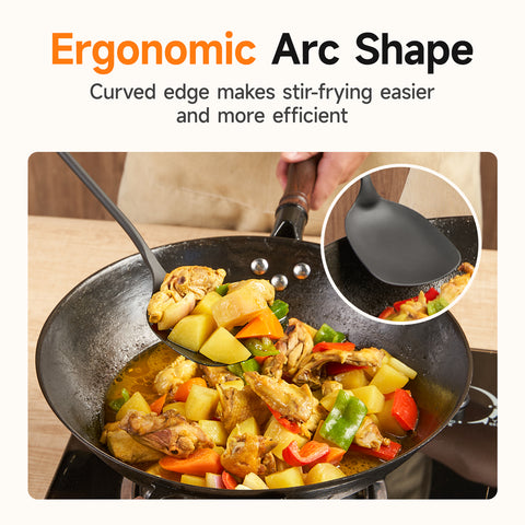 WANGYUANJI 15.2" Chinese Iron Wok Spatula – Traditional Carbon Steel Spatula with Wooden Handle for Stir-Fry Cooking, Coatless Healthy Design WANGYUANJI 15.2" Chinese Iron Wok Spatula – Traditional Carbon Steel Spatula with Wooden Handle for Stir-Fry Cooking, Coatless Healthy Design