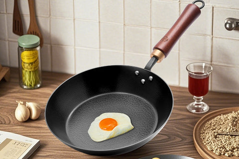 WANGYUANJI 10.24-Inch Hammered Carbon Steel Frying Pan with Wooden Handle WANGYUANJI 10.24-Inch Hammered Carbon Steel Frying Pan with Wooden Handle