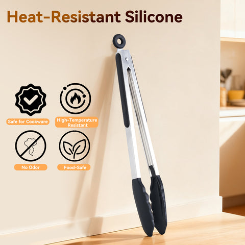 WANGYUANJI 13.4-Inch Stainless Steel Food Tongs with Silicone Tips, Locking BBQ Tongs for Cooking, Grilling, Salad, and Steak – Heat Resistant, Non-Slip Grip, Dishwasher Safe WANGYUANJI 13.4-Inch Stainless Steel Food Tongs with Silicone Tips, Locking BBQ Tongs for Cooking, Grilling, Salad, and Steak – Heat Resistant, Non-Slip Grip, Dishwasher Safe