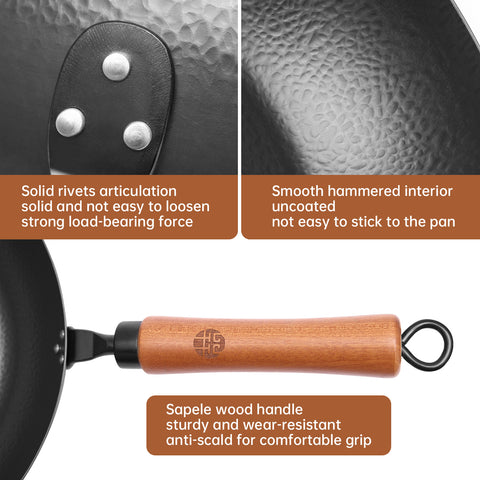 WANGYUANJI 11"Frying Pan with Wooden Handle and Glass Lid WANGYUANJI 11"Frying Pan with Wooden Handle and Glass Lid