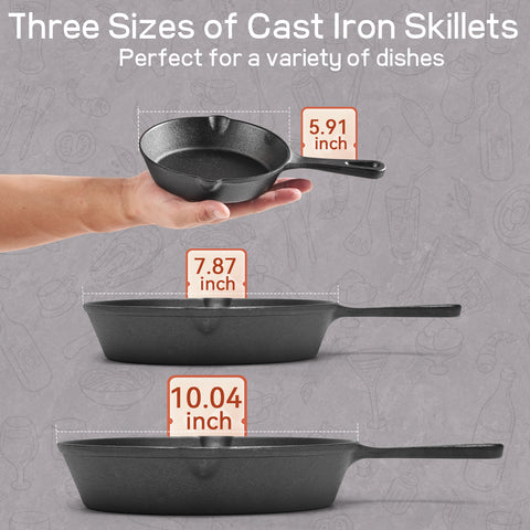 WANGYUANJI Heavy-Duty Cast Iron Skillet Set – Durable Frying Pans for Stove, Oven, Grill & Campfire, Easy to Use and Clean, Black WANGYUANJI Heavy-Duty Cast Iron Skillet Set – Durable Frying Pans for Stove, Oven, Grill & Campfire, Easy to Use and Clean, Black