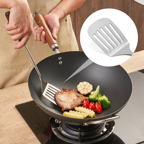 WANGYUANJI 4-Piece Stainless Steel Kitchen Utensil Set with Wooden Handle, Cooking Spoon, Slotted Turner, Skimmer, Stir Fry Spatula, Safe for Nonstick Cookware WANGYUANJI 4-Piece Stainless Steel Kitchen Utensil Set with Wooden Handle, Cooking Spoon, Slotted Turner, Skimmer, Stir Fry Spatula, Safe for Nonstick Cookware