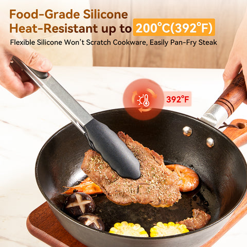 WANGYUANJI 13.4-Inch Stainless Steel Food Tongs with Silicone Tips, Locking BBQ Tongs for Cooking, Grilling, Salad, and Steak – Heat Resistant, Non-Slip Grip, Dishwasher Safe WANGYUANJI 13.4-Inch Stainless Steel Food Tongs with Silicone Tips, Locking BBQ Tongs for Cooking, Grilling, Salad, and Steak – Heat Resistant, Non-Slip Grip, Dishwasher Safe