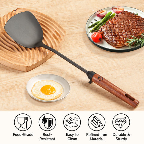 WANGYUANJI 15.2" Chinese Iron Wok Spatula – Traditional Carbon Steel Spatula with Wooden Handle for Stir-Fry Cooking, Coatless Healthy Design WANGYUANJI 15.2" Chinese Iron Wok Spatula – Traditional Carbon Steel Spatula with Wooden Handle for Stir-Fry Cooking, Coatless Healthy Design
