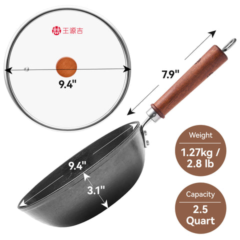 WANGYUANJI 9.5 Inch Cast Iron Wok with Glass Lid – Small Flat Bottom Stir Fry Pan with Wooden Handle, Non-Coated Cookware for Gas & Open Flame WANGYUANJI 9.5 Inch Cast Iron Wok with Glass Lid – Small Flat Bottom Stir Fry Pan with Wooden Handle, Non-Coated Cookware for Gas & Open Flame