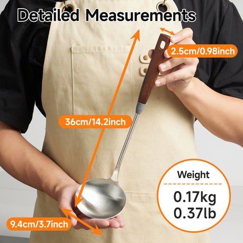 WANGYUANJI 14.2" Stainless Steel Wok Ladle – Asian Cooking Spoon with Wooden Handle and Stopper for Stir-Fry, Soup & Serving WANGYUANJI 14.2" Stainless Steel Wok Ladle – Asian Cooking Spoon with Wooden Handle and Stopper for Stir-Fry, Soup & Serving