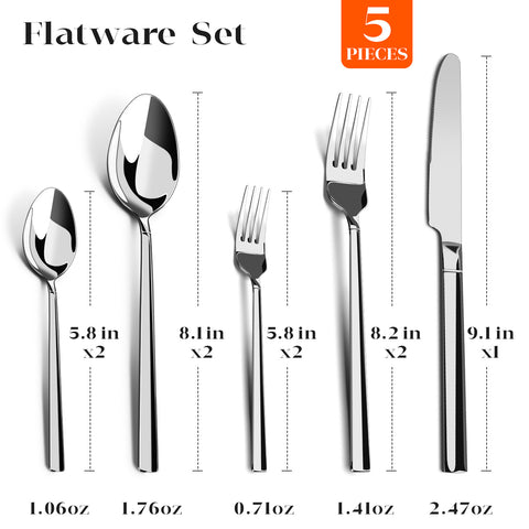 WANGYUANJI 5-Piece Heavy-Duty Stainless Steel Flatware Set with Knife, Fork & Spoon WANGYUANJI 5-Piece Heavy-Duty Stainless Steel Flatware Set with Knife, Fork & Spoon