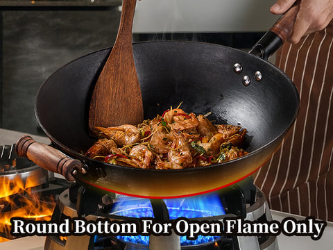 WANGYUANJI 12.6 Inch Cast Iron Wok with Lid and Wooden Handle Round Bottom Uncoated Stir Fry Pan Healthy Cooking Pot Compatible with All Stovetops and Gas Ranges WANGYUANJI 12.6 Inch Cast Iron Wok with Lid and Wooden Handle Round Bottom Uncoated Stir Fry Pan Healthy Cooking Pot Compatible with All Stovetops and Gas Ranges