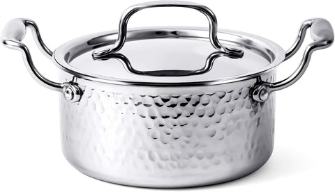 WANGYUANJI 1.8-Quart Stainless Steel Stock Pot with Lid, Small Soup/Sauce Pot, Tri-Ply Bottom, Induction Compatible, Dishwasher Safe, Hammered Finish WANGYUANJI 1.8-Quart Stainless Steel Stock Pot with Lid, Small Soup/Sauce Pot, Tri-Ply Bottom, Induction Compatible, Dishwasher Safe, Hammered Finish