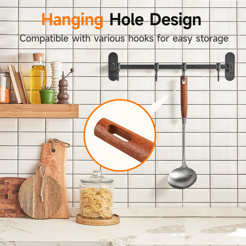 WANGYUANJI 14.2" Stainless Steel Wok Ladle – Asian Cooking Spoon with Wooden Handle and Stopper for Stir-Fry, Soup & Serving WANGYUANJI 14.2" Stainless Steel Wok Ladle – Asian Cooking Spoon with Wooden Handle and Stopper for Stir-Fry, Soup & Serving