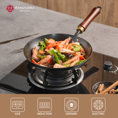 WANGYUANJI 10.2-Inch Hand-Hammered Wrought Iron Frying Pan, Traditional Chinese Skillet, Non-Coated Flat Pan for Gas & Induction Stove WANGYUANJI 10.2-Inch Hand-Hammered Wrought Iron Frying Pan, Traditional Chinese Skillet, Non-Coated Flat Pan for Gas & Induction Stove