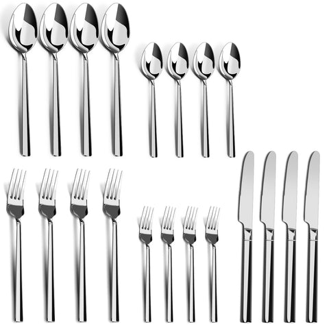 WANGYUANJI 20-Piece Stainless Steel Flatware Set for 4 — 4 Knives, 4 Dinner Forks, 4 Salad Forks, 4 Spoons & 4 Teaspoons, Mirror-Finish, Dishwasher Safe WANGYUANJI 20-Piece Stainless Steel Flatware Set for 4 — 4 Knives, 4 Dinner Forks, 4 Salad Forks, 4 Spoons & 4 Teaspoons, Mirror-Finish, Dishwasher Safe