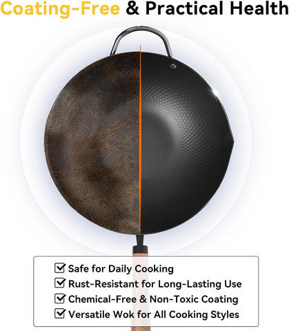 WANGYUANJI 12.6" Wok with Lid, Flat Bottom Nonstick Wok Pan for Induction Cooktop, Stir Fry Woks & Pans for Cooking WANGYUANJI 12.6" Wok with Lid, Flat Bottom Nonstick Wok Pan for Induction Cooktop, Stir Fry Woks & Pans for Cooking