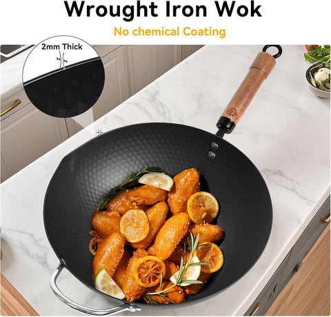 WANGYUANJI 12.6" Wok with Lid, Flat Bottom Nonstick Wok Pan for Induction Cooktop, Stir Fry Woks & Pans for Cooking WANGYUANJI 12.6" Wok with Lid, Flat Bottom Nonstick Wok Pan for Induction Cooktop, Stir Fry Woks & Pans for Cooking