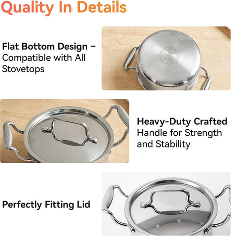 WANGYUANJI 1.8-Quart Stainless Steel Stock Pot with Lid, Small Soup/Sauce Pot, Tri-Ply Bottom, Induction Compatible, Dishwasher Safe, Hammered Finish WANGYUANJI 1.8-Quart Stainless Steel Stock Pot with Lid, Small Soup/Sauce Pot, Tri-Ply Bottom, Induction Compatible, Dishwasher Safe, Hammered Finish