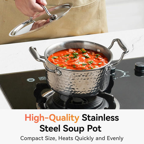 WANGYUANJI 1.8-Quart Stainless Steel Stock Pot with Lid, Small Soup/Sauce Pot, Tri-Ply Bottom, Induction Compatible, Dishwasher Safe, Hammered Finish WANGYUANJI 1.8-Quart Stainless Steel Stock Pot with Lid, Small Soup/Sauce Pot, Tri-Ply Bottom, Induction Compatible, Dishwasher Safe, Hammered Finish
