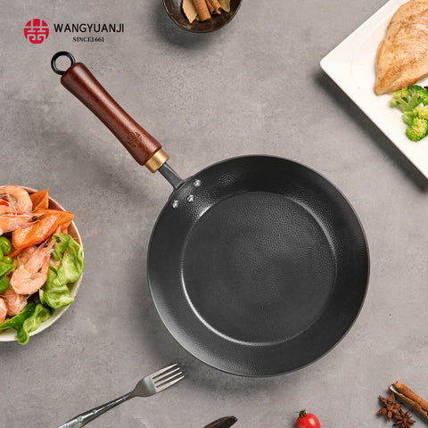 WANGYUANJI 10.2-Inch Hand-Hammered Wrought Iron Frying Pan, Traditional Chinese Skillet, Non-Coated Flat Pan for Gas & Induction Stove WANGYUANJI 10.2-Inch Hand-Hammered Wrought Iron Frying Pan, Traditional Chinese Skillet, Non-Coated Flat Pan for Gas & Induction Stove