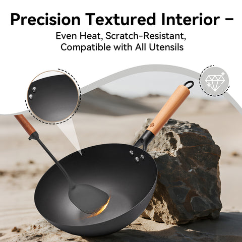 WANGYUANJI 11.8 Inch Iron Wok with Glass Lid, Flat Bottom Stir Fry Pan with Wooden Handle, Non-Coated Naturally Nonstick Skillet, Traditional Chinese Wok for Gas, Electric & Induction Cooking WANGYUANJI 11.8 Inch Iron Wok with Glass Lid, Flat Bottom Stir Fry Pan with Wooden Handle, Non-Coated Naturally Nonstick Skillet, Traditional Chinese Wok for Gas, Electric & Induction Cooking