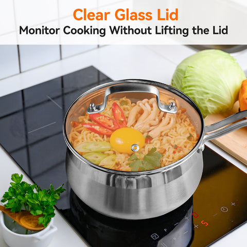WANGYUANJI 2.5 QT Stainless Steel Saucepan with Steamer Insert – 2-in-1 Cooking Pot, Tri-Ply Heat Base, Tempered Glass Lid, Induction Ready WANGYUANJI 2.5 QT Stainless Steel Saucepan with Steamer Insert – 2-in-1 Cooking Pot, Tri-Ply Heat Base, Tempered Glass Lid, Induction Ready