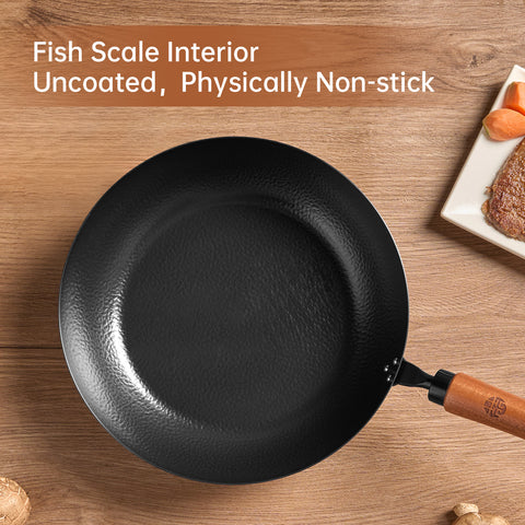 WANGYUANJI 11"Frying Pan with Wooden Handle and Glass Lid WANGYUANJI 11"Frying Pan with Wooden Handle and Glass Lid