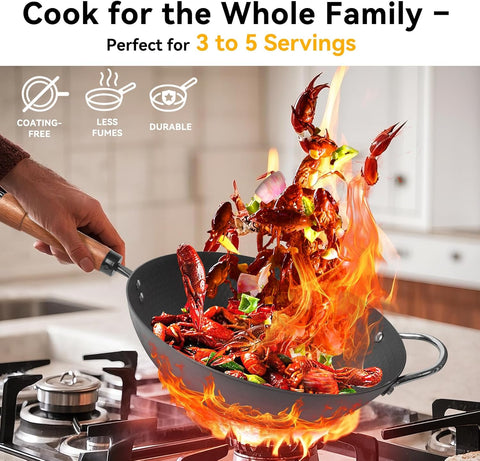 WANGYUANJI 12.6" Wok with Lid, Flat Bottom Nonstick Wok Pan for Induction Cooktop, Stir Fry Woks & Pans for Cooking WANGYUANJI 12.6" Wok with Lid, Flat Bottom Nonstick Wok Pan for Induction Cooktop, Stir Fry Woks & Pans for Cooking