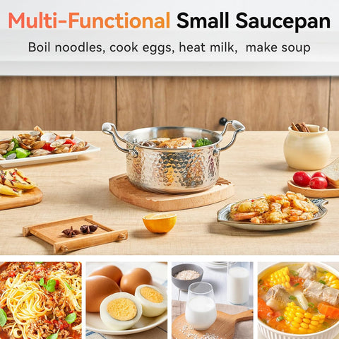 WANGYUANJI 1.8-Quart Stainless Steel Stock Pot with Lid, Small Soup/Sauce Pot, Tri-Ply Bottom, Induction Compatible, Dishwasher Safe, Hammered Finish WANGYUANJI 1.8-Quart Stainless Steel Stock Pot with Lid, Small Soup/Sauce Pot, Tri-Ply Bottom, Induction Compatible, Dishwasher Safe, Hammered Finish