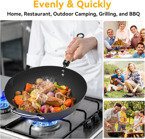 WANGYUANJI 12.6" Wok with Lid, Flat Bottom Nonstick Wok Pan for Induction Cooktop, Stir Fry Woks & Pans for Cooking WANGYUANJI 12.6" Wok with Lid, Flat Bottom Nonstick Wok Pan for Induction Cooktop, Stir Fry Woks & Pans for Cooking