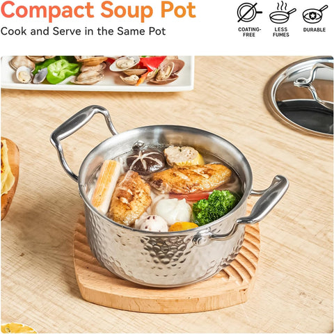 WANGYUANJI 1.8-Quart Stainless Steel Stock Pot with Lid, Small Soup/Sauce Pot, Tri-Ply Bottom, Induction Compatible, Dishwasher Safe, Hammered Finish WANGYUANJI 1.8-Quart Stainless Steel Stock Pot with Lid, Small Soup/Sauce Pot, Tri-Ply Bottom, Induction Compatible, Dishwasher Safe, Hammered Finish