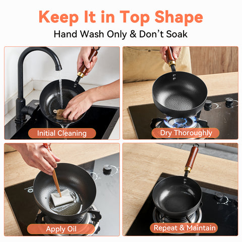 WANGYUANJI 8 Inch Hammered Iron Stir Fry Pan for 1–2 Servings, Removable Beechwood Handle, Traditional Small Wok for Searing, Sautéing, Stir-Frying – Non-Coated, Stovetop Compatible WANGYUANJI 8 Inch Hammered Iron Stir Fry Pan for 1–2 Servings, Removable Beechwood Handle, Traditional Small Wok for Searing, Sautéing, Stir-Frying – Non-Coated, Stovetop Compatible