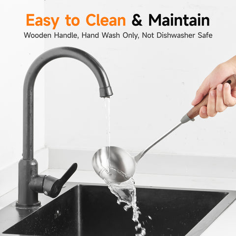 WANGYUANJI 14.2" Stainless Steel Wok Ladle – Asian Cooking Spoon with Wooden Handle and Stopper for Stir-Fry, Soup & Serving WANGYUANJI 14.2" Stainless Steel Wok Ladle – Asian Cooking Spoon with Wooden Handle and Stopper for Stir-Fry, Soup & Serving