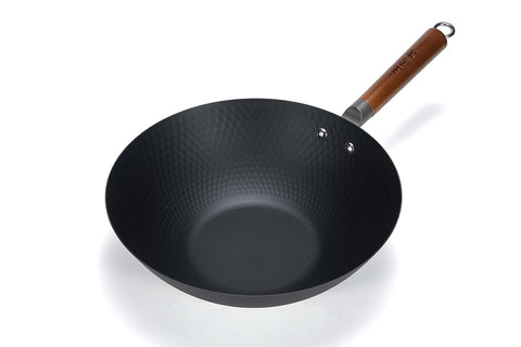 WANGYUANJI Lightweight Carbon Steel Wok Pan 12" with Lid - WANGYUANJI WANGYUANJI Lightweight Carbon Steel Wok Pan 12" with Lid - WANGYUANJI