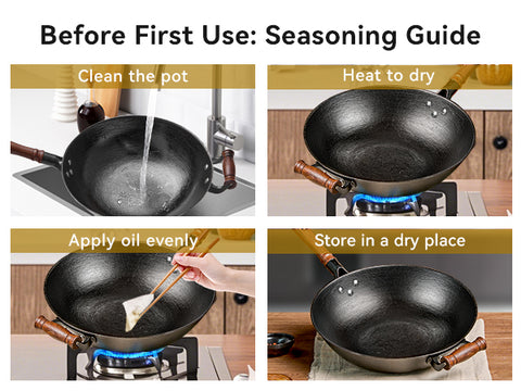 WANGYUANJI Cast Iron Wok with Lid and Wooden Handle – 14.2, 13.4, 12.6 Inch Large Flat Bottom Stir Fry Pan – Uncoated Craft Wok for Healthy Cooking – Compatible with All Stovetops WANGYUANJI Cast Iron Wok with Lid and Wooden Handle – 14.2, 13.4, 12.6 Inch Large Flat Bottom Stir Fry Pan – Uncoated Craft Wok for Healthy Cooking – Compatible with All Stovetops