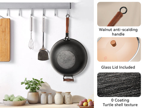 WANGYUANJI Cast Iron Wok with Lid and Wooden Handle – 14.2, 13.4, 12.6 Inch Large Flat Bottom Stir Fry Pan – Uncoated Craft Wok for Healthy Cooking – Compatible with All Stovetops WANGYUANJI Cast Iron Wok with Lid and Wooden Handle – 14.2, 13.4, 12.6 Inch Large Flat Bottom Stir Fry Pan – Uncoated Craft Wok for Healthy Cooking – Compatible with All Stovetops