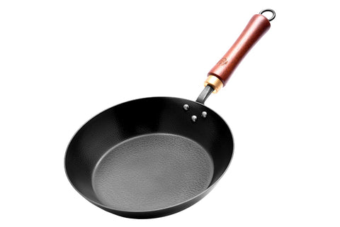 WANGYUANJI 10.24-Inch Hammered Carbon Steel Frying Pan with Wooden Handle