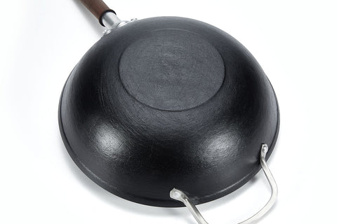 WANGYUANJI Cast Iron Wok Pan With 304 Stainless Steel Side Handle - WANGYUANJI