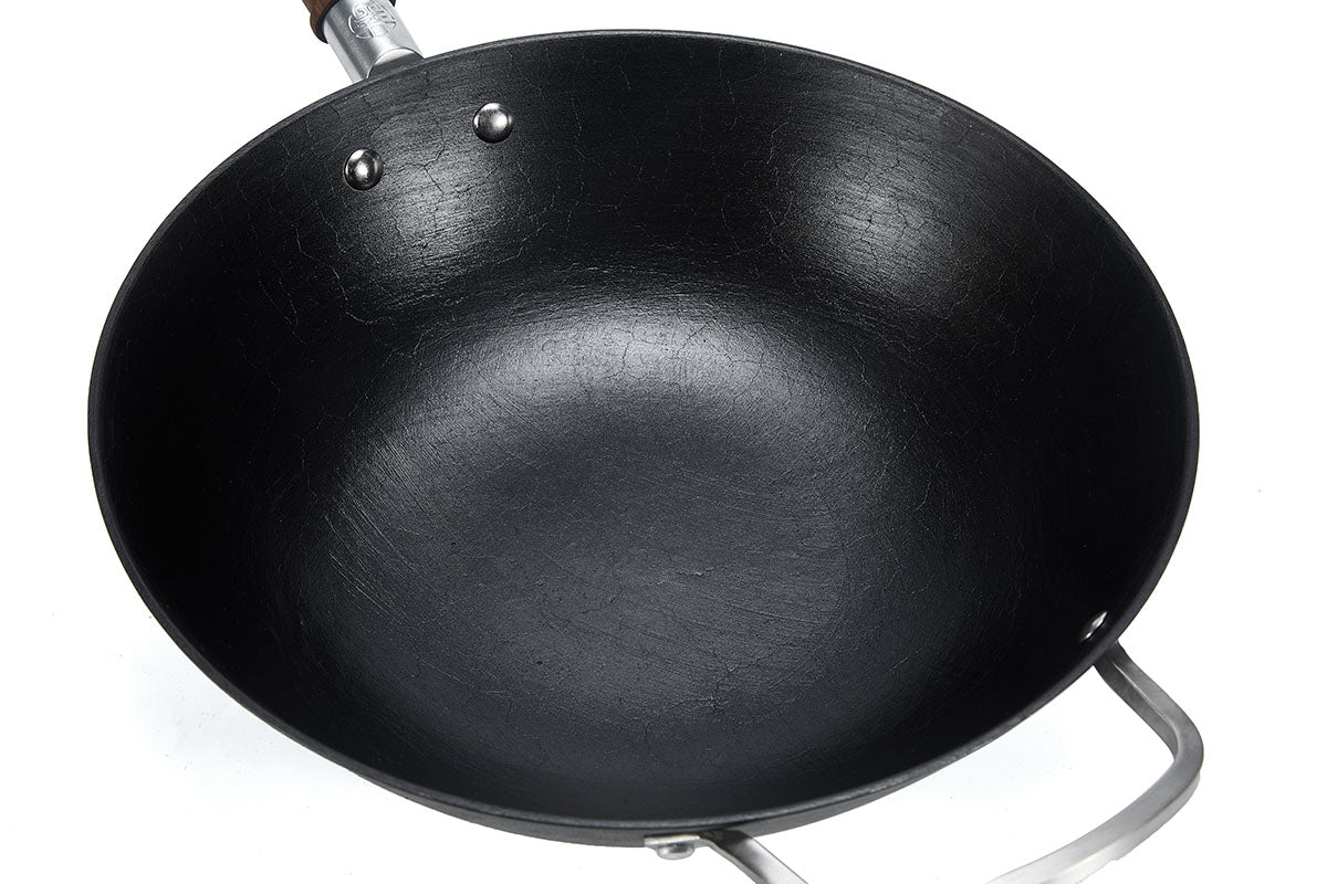 WANGYUANJI Cast Iron Wok Pan With 304 Stainless Steel Side Handle - WANGYUANJI