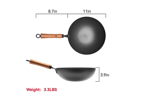 WANGYUANJI 11" Round Bottom Wok With Coconut Fiber Washing Brush