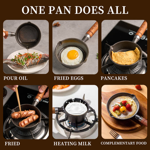 WANGYUANJI 5.11-Inch Cast Iron Sauce Pan - Mini Frying Pan & 9oz Melting Pot for Heating Milk, Oil, Butter, and Chocolate