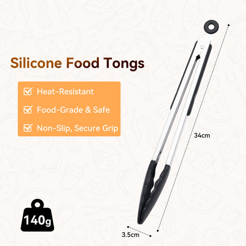 WANGYUANJI 13.4-Inch Stainless Steel Food Tongs with Silicone Tips, Locking BBQ Tongs for Cooking, Grilling, Salad, and Steak – Heat Resistant, Non-Slip Grip, Dishwasher Safe