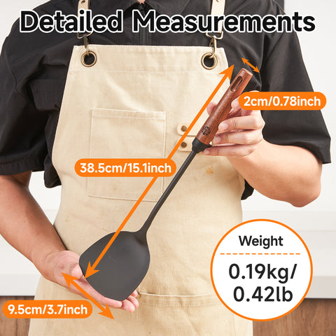 WANGYUANJI 15.2" Chinese Iron Wok Spatula – Traditional Carbon Steel Spatula with Wooden Handle for Stir-Fry Cooking, Coatless Healthy Design