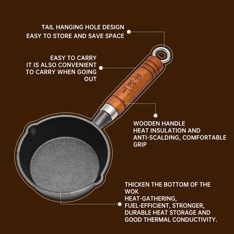 WANGYUANJI 5.11-Inch Cast Iron Sauce Pan - Mini Frying Pan & 9oz Melting Pot for Heating Milk, Oil, Butter, and Chocolate