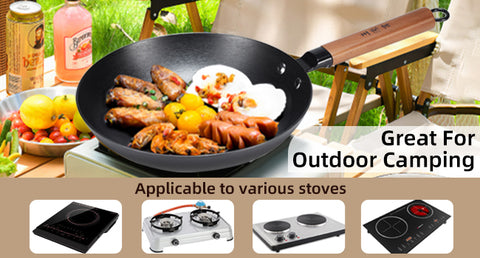 10.2" Lightweight Cast Iron Skillet,Plant Oil Pre-treated Non-stick Frying Pan with Detachable Wooden Handle,Non-toxic,Dishwasher Oven Safe (500°F)