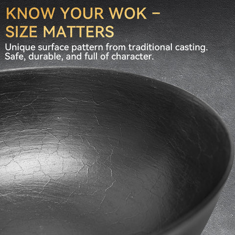 WANGYUANJI 10.2 Inch Cast Iron Wok with Lid, Flat Bottom Stir Fry wok with Wooden Handle, Non-Coated Small Skillet for Gas, Induction & Open Flame Cooking